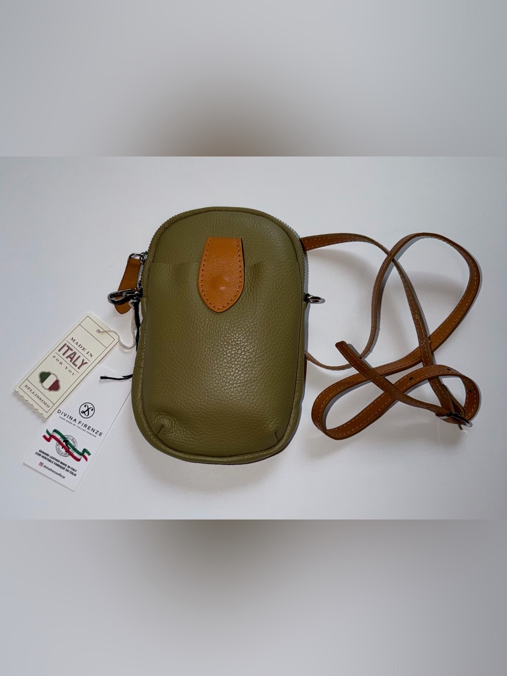 Divina Firenze Olive Green Crossbody Crossbody Bag with Tan Trim